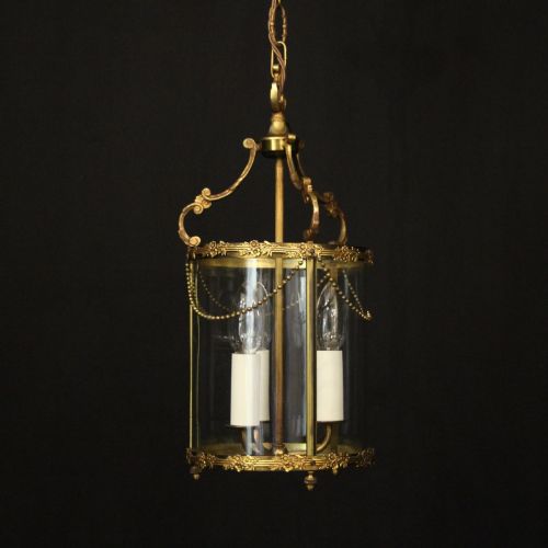 French Gilded Brass Triple Light Antique Lantern