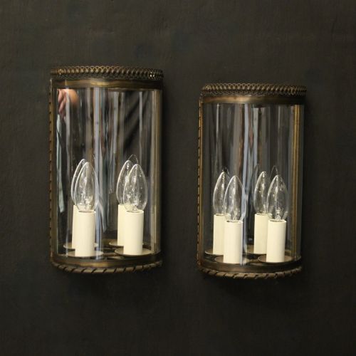 French Pair of Brass Convex Half Lanterns