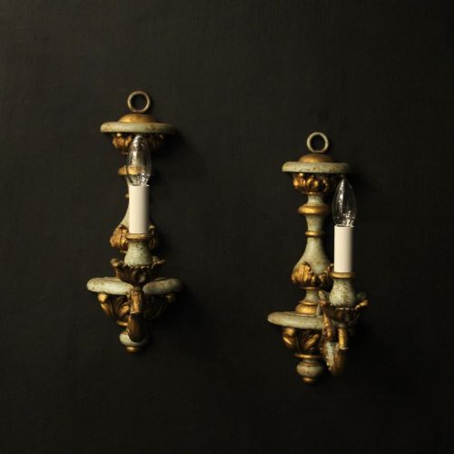 Italian Pair of Polychrome Single Arm Wall Lights