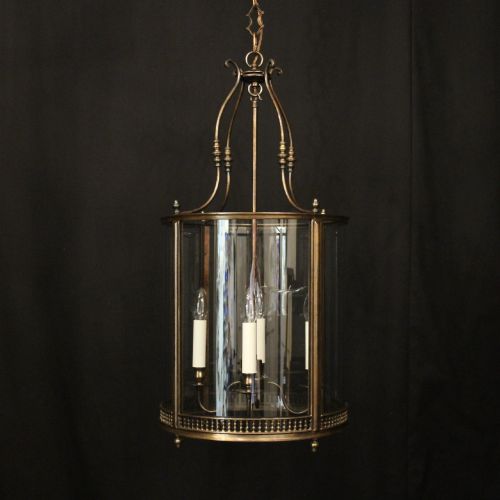 English Convex Brass Four Light Hall Lantern