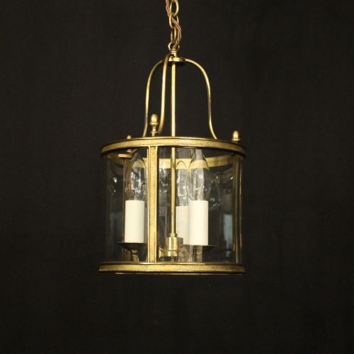 French Gilded Brass Triple Light Hall Lantern