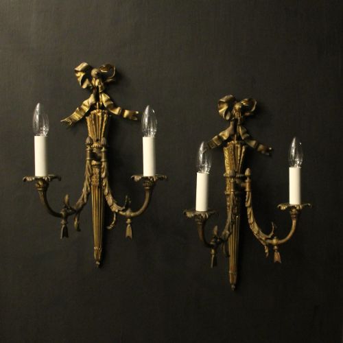 French Pair of Bronze Antique Wall Sconces