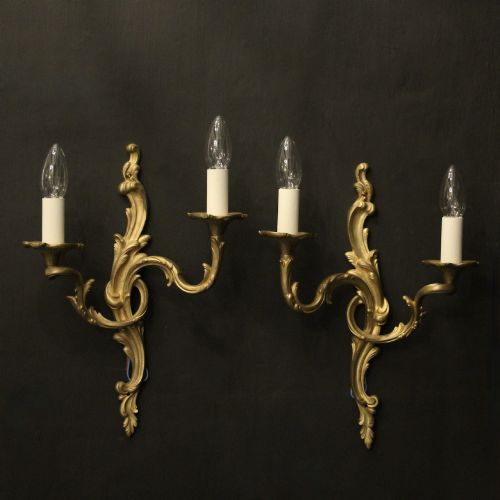 French Pair of Gilded Bronze Antique Wall Lights