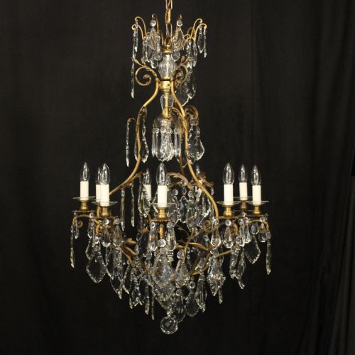 French Gilded 10 Light Antique Crystal Chandelier