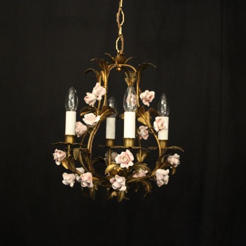 French Toleware 4 Light Flower Chandelier