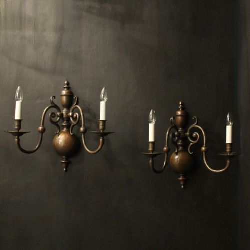 English Pair of Bronze Antique Wall Lights