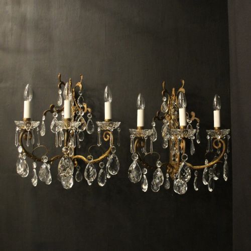 French Pair Triple Arm Gilded Antique Wall Lights