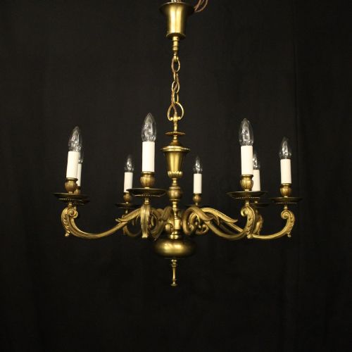 English Gilded Brass 8 Light Antique Chandelier