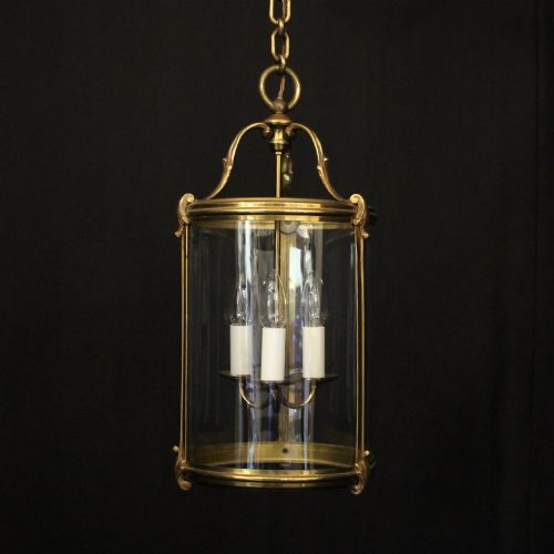 French Gilded Triple Light Convex Hall Lantern