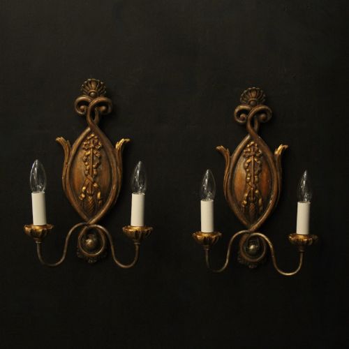 Florentine Pair Giltwood Twin Arm Wall Lights