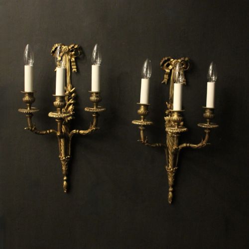 French Pair of Bronze Antique Wall Sconces