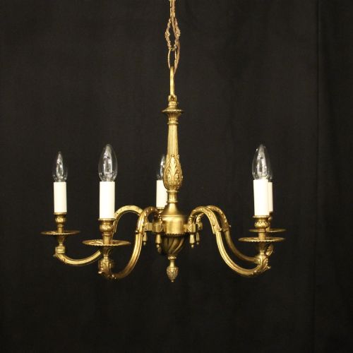 French Gilded Bronze 5 Light Chandelier