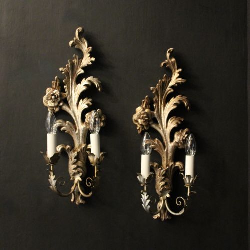 Florentine Silver Giltwood Twin Arm Wall Lights