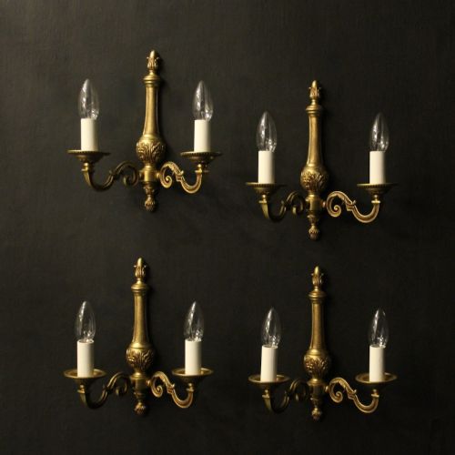 French Set of 4 Gilded Brass Twin Arm Wall Lights
