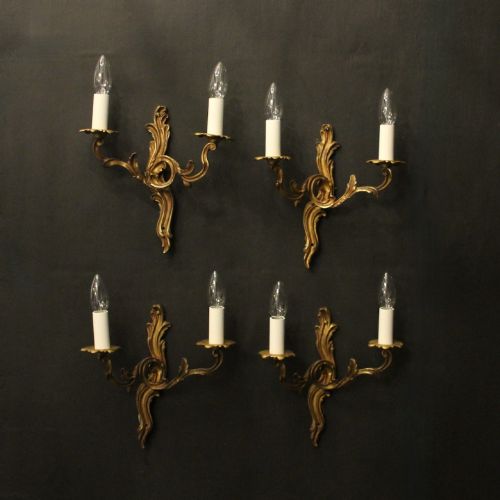 French Set of 4 Gilded Twin Arm Antique Wall Lights