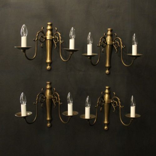 English Set of 4 Brass Antique Wall Lights