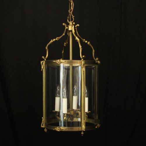 French Gilded Bronze Convex Antique Hall Lantern