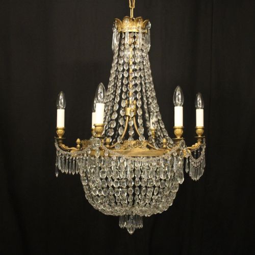 French 19th Century Gilded Bronze Tent & Waterfall Antique Chandelier