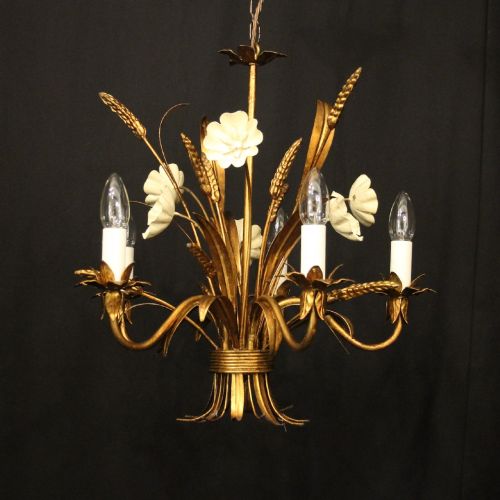 French Gilded Wheatsheaf 5 Light Chandelier