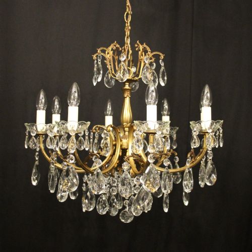 French Gilded & Crystal 8 Light Antique Chandelier