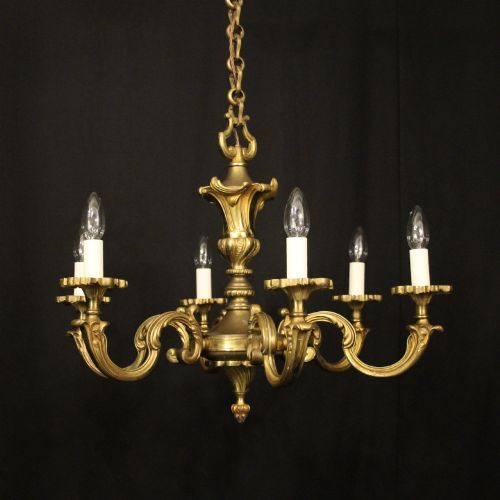 French Gilded Bronze 6 Light Antique Chandelier