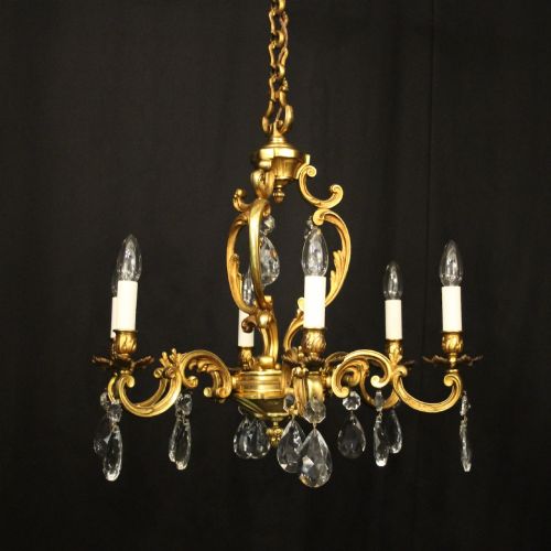 French Gilded Bronze 6 Light Antique Chandelier