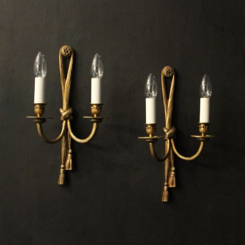 French Pair of Gilded Brass Rope Wall Lights