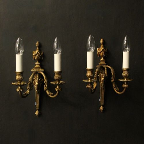 English Pair of Bronze Antique Wall Lights