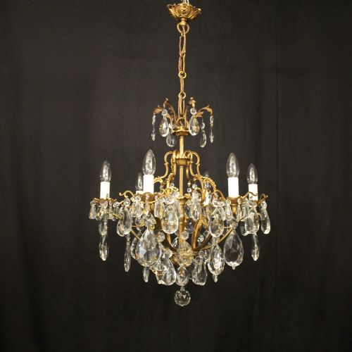 French Gilded & Crystal 6 Light Antique Chandelier
