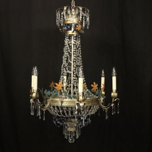 French Silver Gilded Tent & Waterfall Antique Chandelier