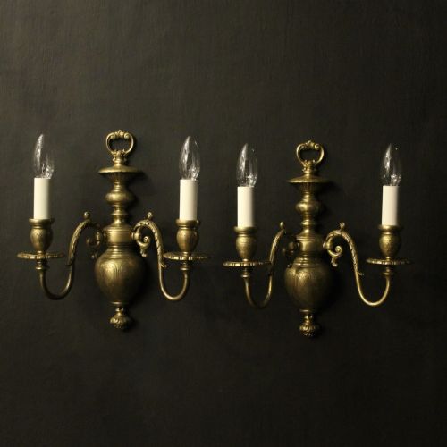 English Pair of Bronze Antique Wall Lights