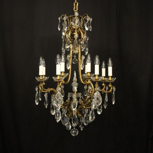 French Gilded Bronze & Crystal Antique Chandelier