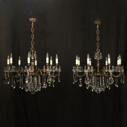 French Pair of 8 Light Antique Chandeliers