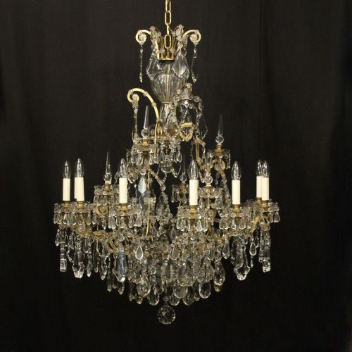 French Large Crystal & Gilt 12 Light Antique Chandelier