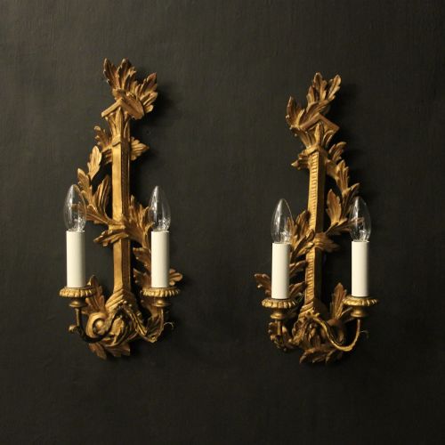 French Pair of Giltwood Antique Wall Lights