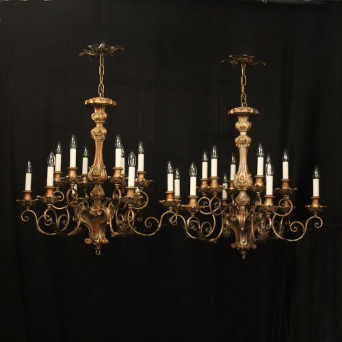 Florentine Pair 12 Light Polychrome Chandeliers