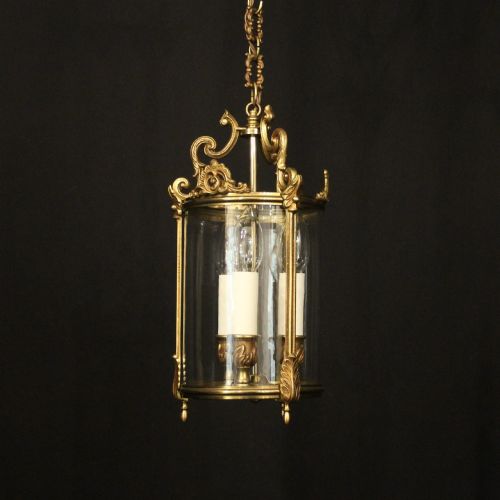 French Gilded Bronze Triple Light Hall Lantern