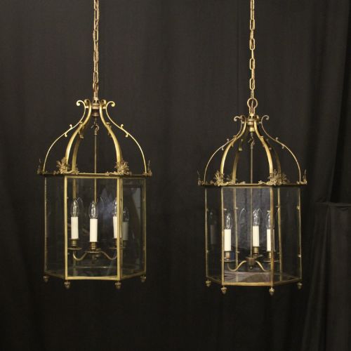 English Pair Faraday & Son Triple Light Antique Lanterns