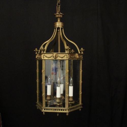 English 19th Century Gilded Bronze 4 Light Antique Lantern