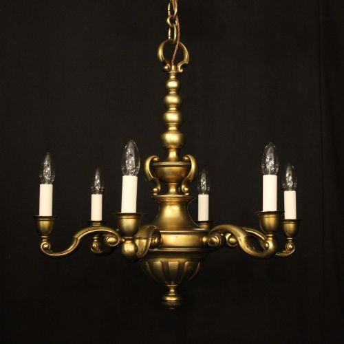 English Brass 6 Light Antique Chandelier