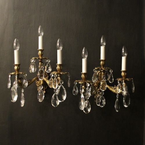 French Gilded Triple Arm Antique Wall Lights