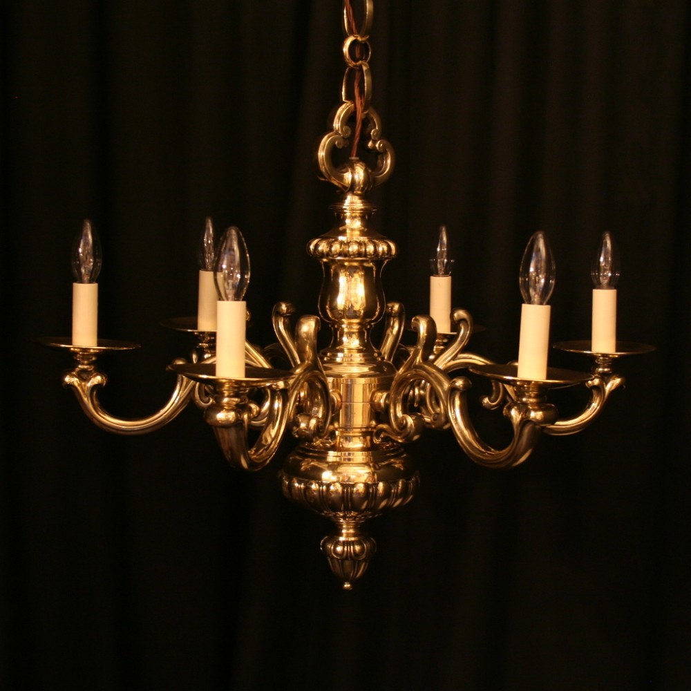 A French Cast Brass 6 Light Antique Chandelier