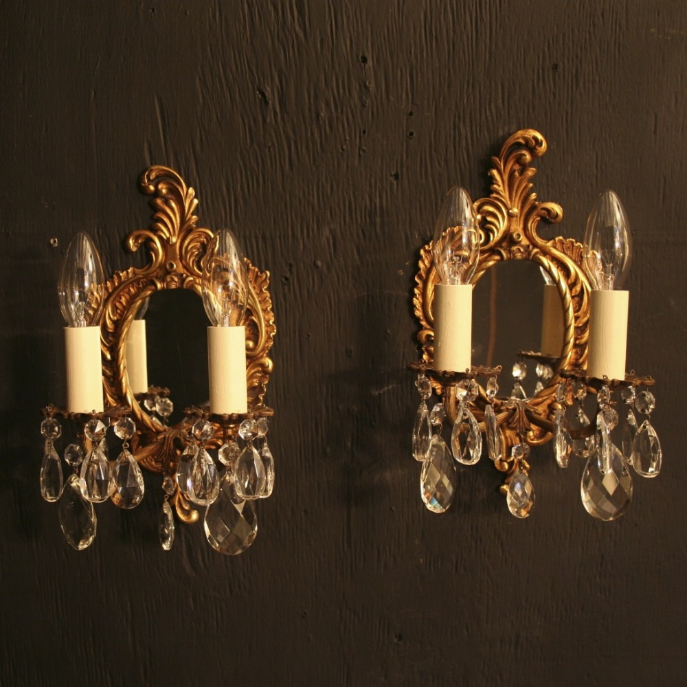 A French Pair Of Mirrored Antique Wall Lights