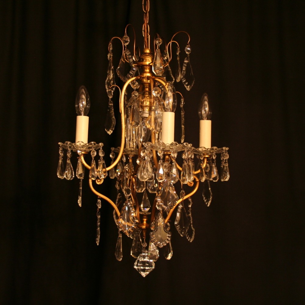 A French Gilded 5 Light Cage Antique Chandelier