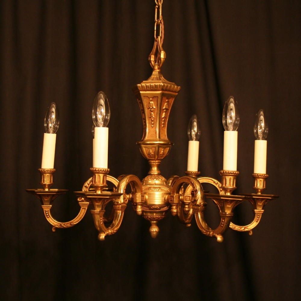 A French Gilded 6 Light Antique Chandelier