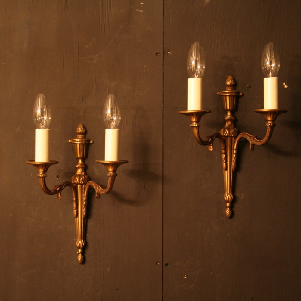 A French Pair Of Brass Twin Arm Wall Lights