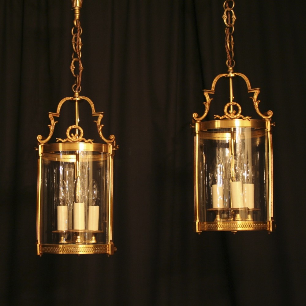 A French Pair Of Brass Antique Hall Lanterns