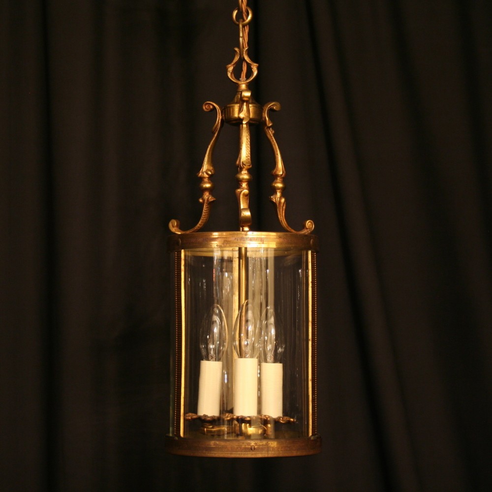 A French Triple Light Antique Hall Lantern