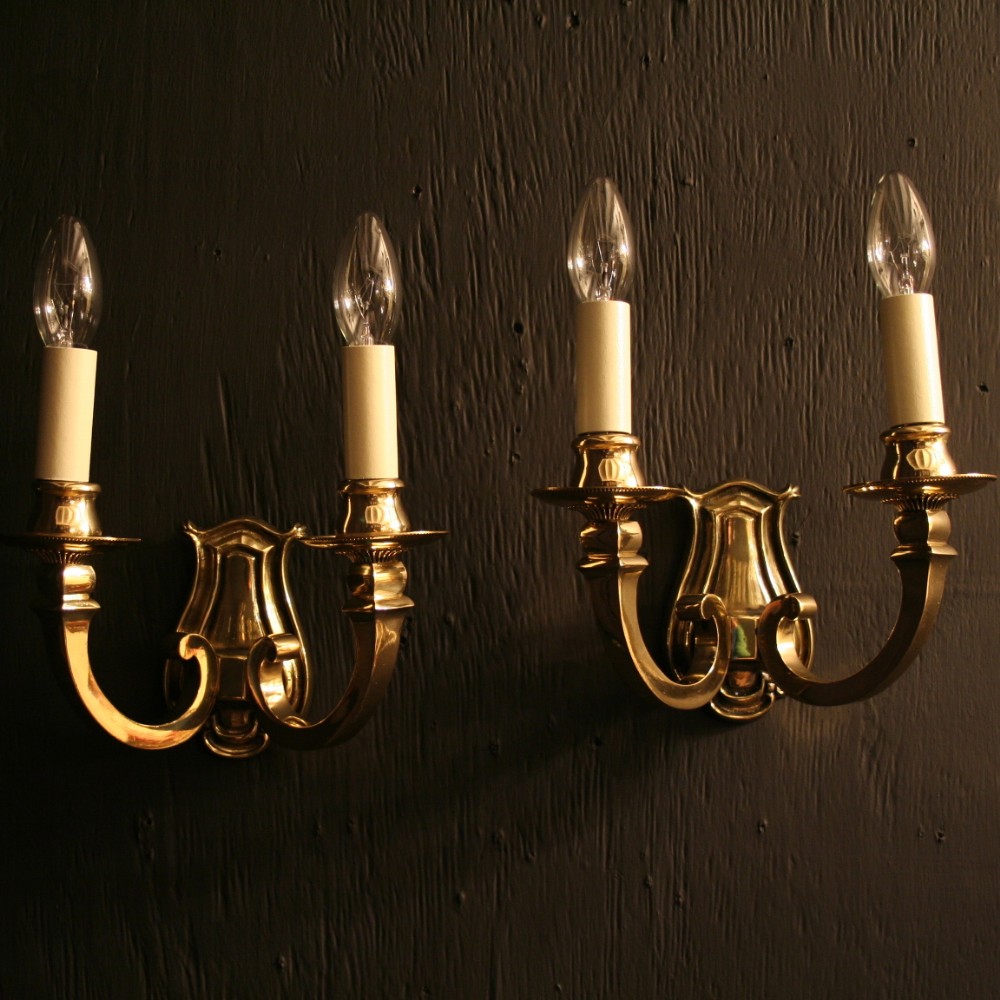 An English Pair Of Twin Arm Antique Wall Lights