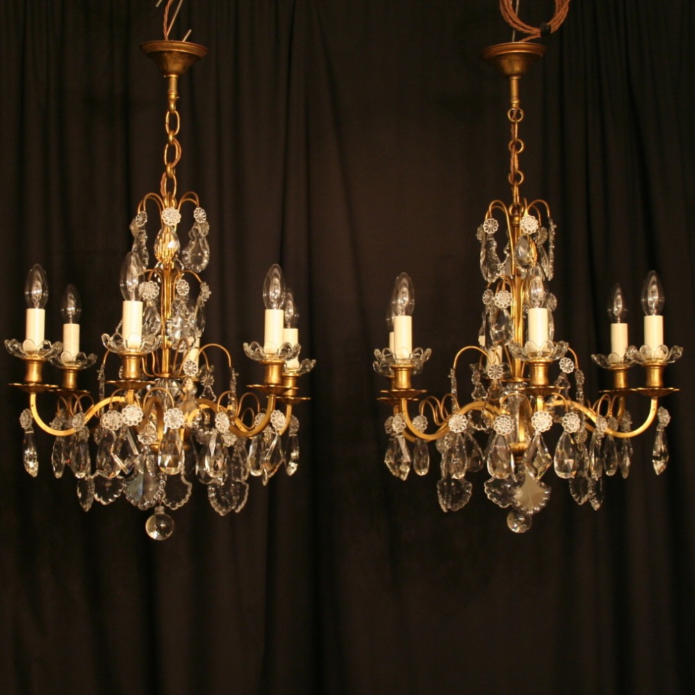 A French Pair Of 6 Light Antique Chandeliers